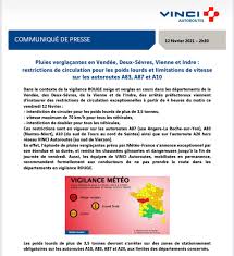 Les conditions de dérogation précisées comme par le passé, un régime de dérogations permanentes permet à certains poids lourds de circuler au cours de ces. Vinci Autoroutes On Twitter Vendee Deux Sevres Vienne Indre Vigilance Rouge Neige Et Verglas Pluies Verglacantes Restrictions De Circulation A Partir De 4 H Du Matin A83 A87 A10