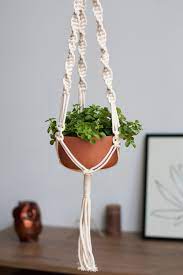 A Terracotta Planter Sits Beautifully In This Macrame Plant Hanger The Plant Hanger Is Woven Of Crea Plant Hanger Macrame Plant Hanger Macrame Hanging Planter