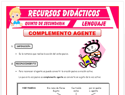 La voz es la forma del verbo que muestra si el sujeto de una oración realiza la acción (= la voz activa) o es afectado por ella (= la voz pasiva). Complemento Agente Para Quinto De Secundaria Recursos 2021