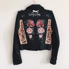 Hand Painted Leather Jacket By Wolf Rosie Painted Clothes Painted Leather Jacket Diy Jacket