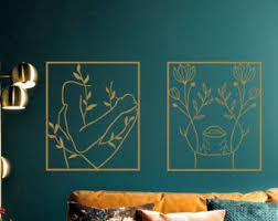 Pair of flower prints, teal and yellow wall art, mid century flower prints, teal wall art, teal wall decor, contemporary floral, a4, a3. Gold Metal Wall Art Etsy