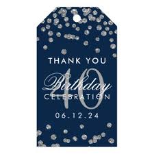 Thank You Gift Ideas For 40th Birthday Silver Navy Blue 40th Birthday Thank You Confetti Gift Tags Zazzle Com Birthday Thank You 60th Birthday Favors Thank You Gifts