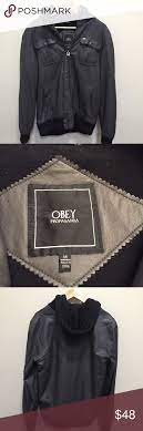 Obey Propaganda Faux Hoodie Leather Jacket For Men Leather Jacket Hoodie Leather Jacket Leather Jacket Men