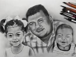 Charcoal portraits created with HB and 2B pencils