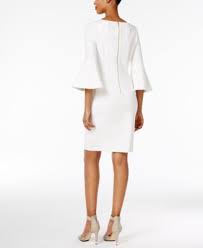 Calvin Klein Bell Sleeve Sheath Dress 134 00 Voluminous Bell Sleeves Balance The Sleek Fit Of A Calv White Bell Sleeves Fitted Sheath Dress White Fitted Dress