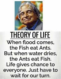 When Flood Comes The Fish Eats Ants But When Water Dries Ants Eat Fish Apj Quotes Genius Quotes Lesson Quotes