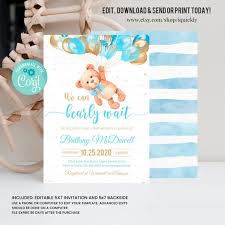 Editable Teddy Bear Baby Shower Invitation Bear Themed Baby Etsy