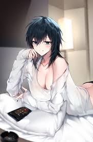 See more ideas about drawings, anime eyes, sketches. Original Characters Blue Eyes In Bed Lying On Front Cleavage Bara Anime Girls Portrait Display Black Hair Smiling Cigarettes Smartphone 2449x3710 Wallpaper Wallhaven Cc