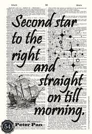 Vintage Dictionary Art Print Peter Pan Quote Second Star To The Right Upcycled Book Art Recycled Book Page Home Decor Disney Quotes Peter Pan Peter Pan Quotes