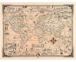 Vintage 1939 World Wonders Old Pictorial World Map Print Etsy Pictorial Maps Old World Maps Vintage World Maps