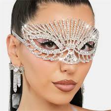 Luxury Crystal Half Face Jewelry Prom Mask for Women Luxury Rhinestone Face  Accessories Makeup Chain Masks Veil Party Gift