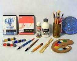 Miniature Assortment Of Art Supplies 1 Inch Dollhouse Scale Diy Doll Miniatures Miniatures Mini Doll House
