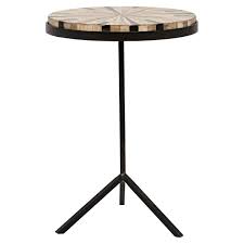 Easton Industrial Loft Round Petrified Wood Black Metal Side End Table Side Table Table End Tables