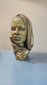 MCM Olive Green Woman Bust Statue: Mid Century Modern Decor