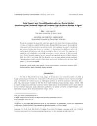 Pdf Hate Speech And Covert Discrimination On Social Media Monitoring The Facebook Pages Of Extreme Right Political Parties In Spain