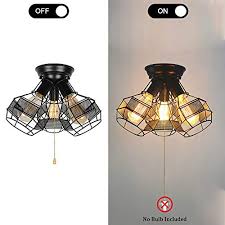Product title la luz ceiling light fixture, pull string light fixt. Baiwaiz Industrial Close To Ceiling Light With Pull Chain Black Metal Wire Cage Semi Flush Mount Ceiling Light Pull String Light Fixture 3 Lights Edison E26 018 Pricepulse