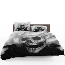 Black and white sugar skull bedding set full gothic floral skull printed halloween bedding duvet cover with zipper closure and 2 pillowcases soft microfiber bedding set for teens. Ghost Rider Comics Creepy Skull Bedding Set Super Heroes Bedding