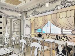 A Cafe In Tokyo That Is Whimsically Designed To Look Like The Two Dimensional Pages Of A Coloring Book Book Cafe Monochrome Decor Coloring Books