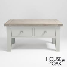 Ella Chalked Oak Misty Grey Coffee Table With Drawers House Of Oak