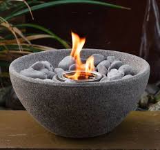 Table Top Fire Pit Round Bowl Gel Fireplace Gray Stone Decoration Indoor Outdoor Terraflame Modern In 2020 Tabletop Fireplaces Fire Bowls Outdoor Table Tops