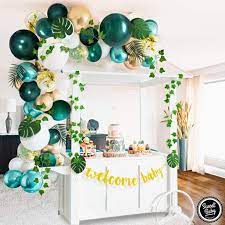 Sweet Baby Co Jungle Theme Safari Baby Shower Decorations With Green Balloon Garland Arch Backdrop Tropical Leaves Decoration Ivy Vines Banner Sign Neutral Birthday Party Supplies For Boy Or Girl Walmart Com