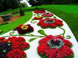 Blumenbeet Mit Steinen Weisse Kieselsteine Rote Blumen Busch Flaschenform Baume Kleine Blumengarten Formschnitt Garten Blumenbeete