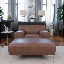 It's available in a variety of patterns, from script to scrolls, as well as a variety of colors, so you're sure to find the right set to suit your space. Industrial 2 Piece Top Grain Leather Set With Oversized Chair And Oversized Ottoman In Chestnut Overstock 12851532