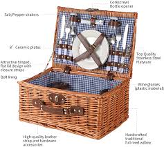 They'll be perfect for organising paperwork and magazines, holding craft essentials, styling at a wedding or even creating a gift hamper. Buy Ymhoart Picnic Basket For 4 Picniking Empty Woven Wicker Willow Wood Hamper Backpack Box With Lid Cover Handle For Gifts Accessories Vintage Wine Baskets For Women Bin Online In Kazakhstan B091b7gf9p