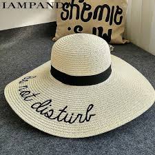 Iampanda Brand 2017 Letter Embroidery Cap Big Brim Ladies Summer Straw Hat Youth Hats For Women Shade Sun Summer Straw Hat Wide Brim Sun Hat Sun Hats For Women