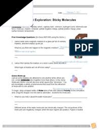 • surface tension caused by molecular sticky molecules attractions the restriction enzyme belong to a larger class of enzymes called exonucleases and endonucleases. Stickymolecules Lab 3 Chemical Polarity Surface Tension