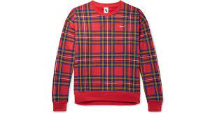 Nike Cotton Plaid Swoosh Striped Crewneck In Red For Men Lyst