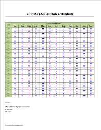 Chinese Conception Calendar Templates At
