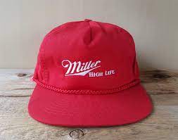 Miller High Life Vintage Beer Hat Original Red Rope Lined Leather Strapback Baseball Cap Golfing Style Designer Pro Retro Ballcap Vintage Beer Beer Hat Red Rope