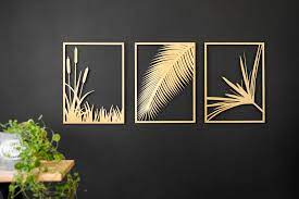 Set Of 3 Gold Metal Art Modern Art Leaves Palm Frond Gold Metal Wall Art Metal Wall Art Living Room Metal Wall Art Decor