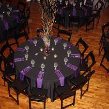 Black And Purple Table Setting Purple Party Decorations Black Party Decorations Purple Wedding Tables