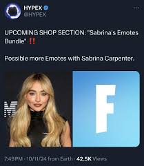 Sabrina Carpenter will being getting an Emotes Bundle (via: HYPEX) :  rFortniteLeaks