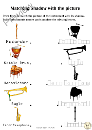 Musical Instruments Shadow Matching Worksheets Anastasiya Multimedia Studio Music Worksheets Fun Worksheets For Kids Instruments