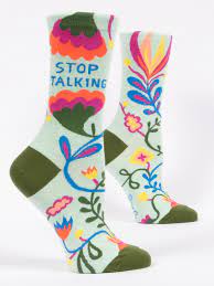 Stop Talking W Crew Socks Blue Q Socks Women Crew Socks Blue Q