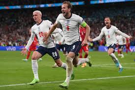 England's harry kane, right, celebrates after scoring his side's third goal during the euro 2020 soccer championship quarterfinal match between ukraine and england at the olympic stadium in rome, italy, saturday, july 3, 2021. Ep3eqsbti5bmym