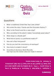 What is at the centre of a bundt cake? Cake Quiz Cake Break Ms Society