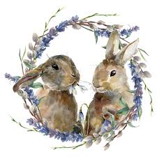Watercolor Easter Bunny Clipart Easter Rabbits Clipart Easter Wreath With Flowers And Bunny Lavender Willow Tree Branch Easter Clipart In 2021 Easter Bunny Easter Wreaths Rabbit Wreath