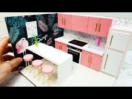 Diy Miniature Dollhouse Kitchen With Cardboard And Toothpick Youtube In 2020 Dollhouse Miniatures Diy Barbie House Furniture Cardboard House