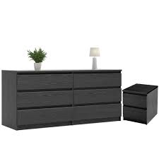 Black And Grey Dresser Set 2 Piece Dresser And Night Stand With Drawers In Black Woodgrain In 2020 Bedroom Dressers Bedroom Dresser Sets Dresser Decor