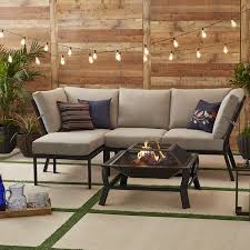 Mainstays Greyson Square 4 Piece Outdoor Patio Sectional Tan Cushions And Patio Cover Walmart Com In 2020 Sectional Patio Furniture Patio Sectional Patio Furniture Layout