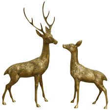 Huge Large Set Brass Deer Sculptures 1970s 1stdibs Com Deer Sculptures Reindeer Figurine