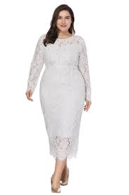 Elegant Lace All Over Sheath Plus Size Middle Calf Length Dress Rosskiss Long Sleeve Lace Dress Women Long Sleeve Dress Lace Dress Long