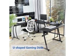 Desk shape is important because it makes a big impact on size and style. Greenforest L Shaped Corner Desk Computer Gaming Desk Pc Table Home Office Writing Workstation 3 Piece Black Newegg Com