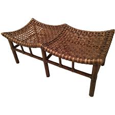 Kitchen & dining room chairs : Mcguire Double Leather Woven Bench Aptdeco