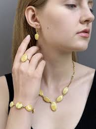 Silver Gold-plated & Opaque Yellow Amber Collier, Crown Cut Baltic Amber  Gemstone, Elegant, Classic