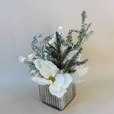 High quality realistic artificial xmas trees for home or event at great prices! Artificial Flower Arrangements Frosted White Magnolias And Berries In Silver Mercury Vase